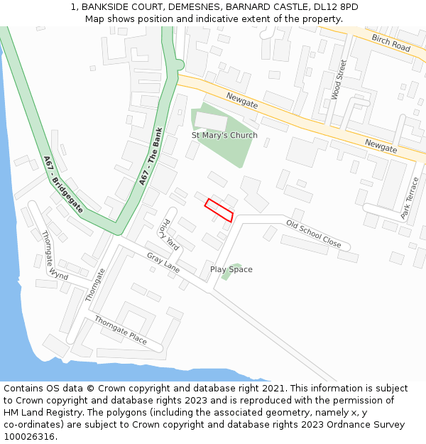 1, BANKSIDE COURT, DEMESNES, BARNARD CASTLE, DL12 8PD: Location map and indicative extent of plot