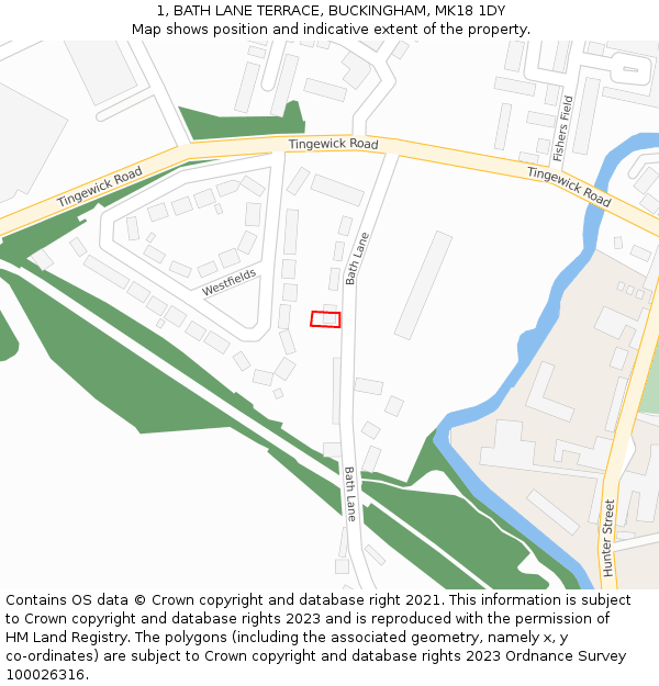 1, BATH LANE TERRACE, BUCKINGHAM, MK18 1DY: Location map and indicative extent of plot