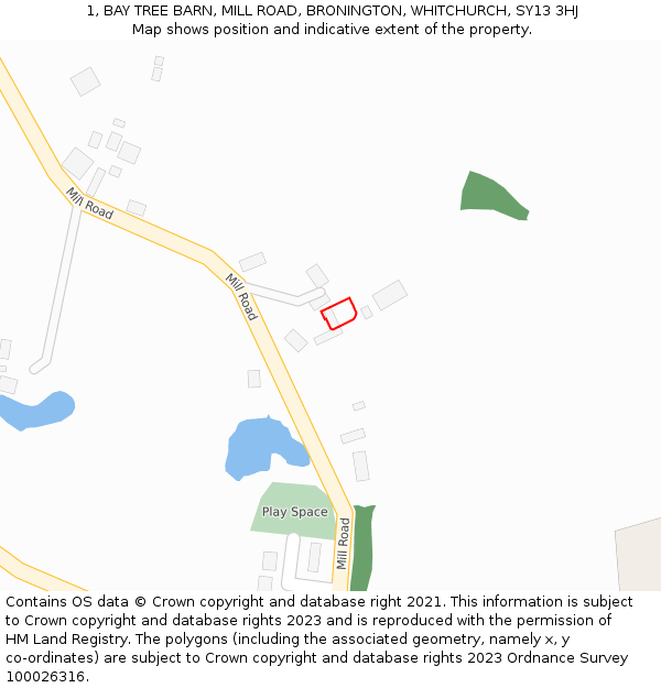 1, BAY TREE BARN, MILL ROAD, BRONINGTON, WHITCHURCH, SY13 3HJ: Location map and indicative extent of plot