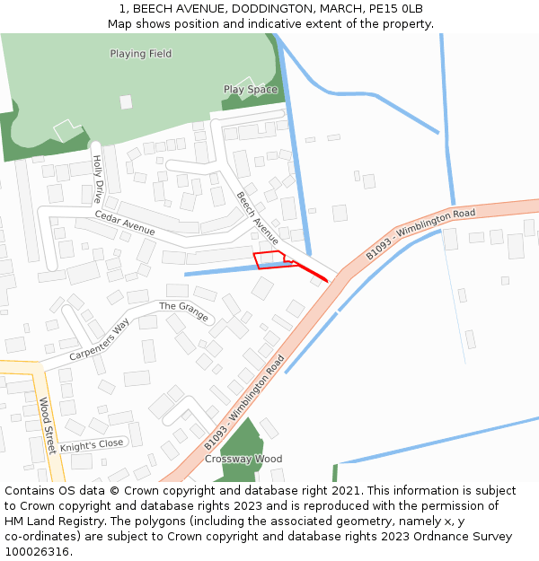 1, BEECH AVENUE, DODDINGTON, MARCH, PE15 0LB: Location map and indicative extent of plot