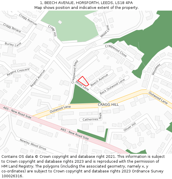 1, BEECH AVENUE, HORSFORTH, LEEDS, LS18 4PA: Location map and indicative extent of plot