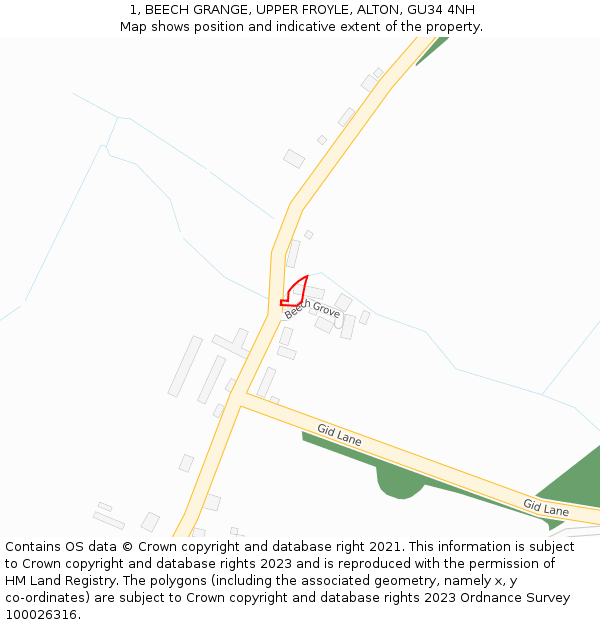 1, BEECH GRANGE, UPPER FROYLE, ALTON, GU34 4NH: Location map and indicative extent of plot