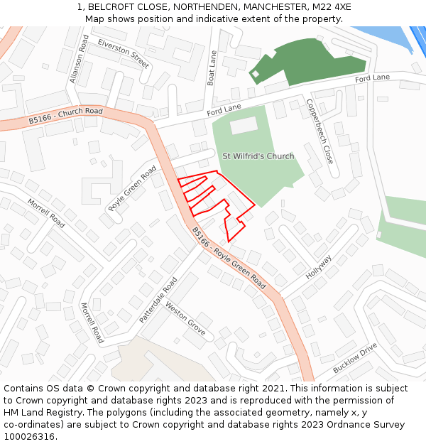 1, BELCROFT CLOSE, NORTHENDEN, MANCHESTER, M22 4XE: Location map and indicative extent of plot