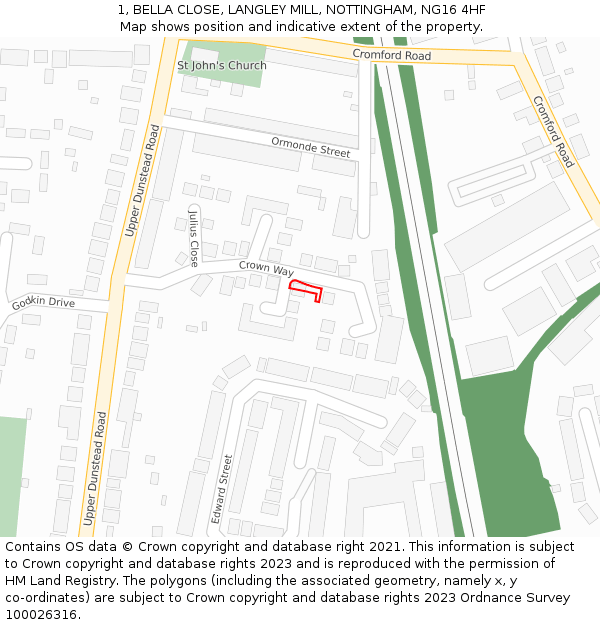 1, BELLA CLOSE, LANGLEY MILL, NOTTINGHAM, NG16 4HF: Location map and indicative extent of plot