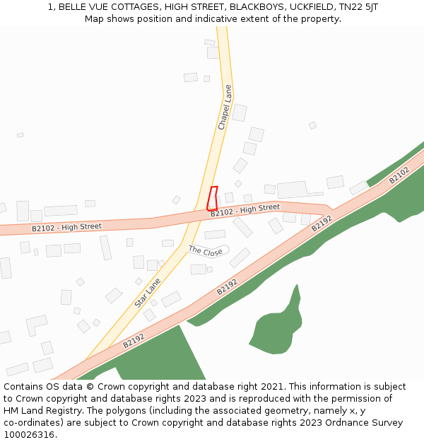 1, BELLE VUE COTTAGES, HIGH STREET, BLACKBOYS, UCKFIELD, TN22 5JT: Location map and indicative extent of plot