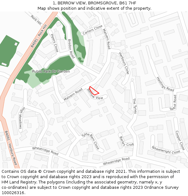 1, BERROW VIEW, BROMSGROVE, B61 7HF: Location map and indicative extent of plot