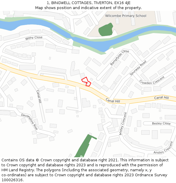 1, BINGWELL COTTAGES, TIVERTON, EX16 4JE: Location map and indicative extent of plot