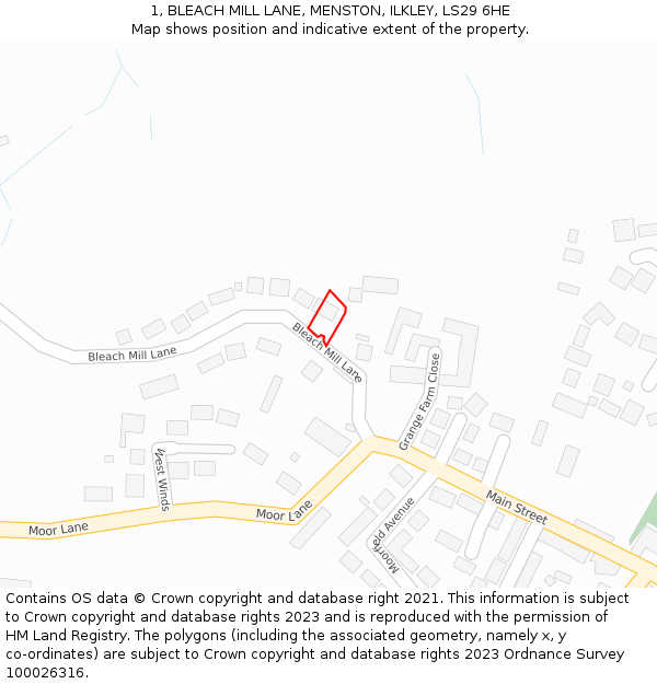 1, BLEACH MILL LANE, MENSTON, ILKLEY, LS29 6HE: Location map and indicative extent of plot