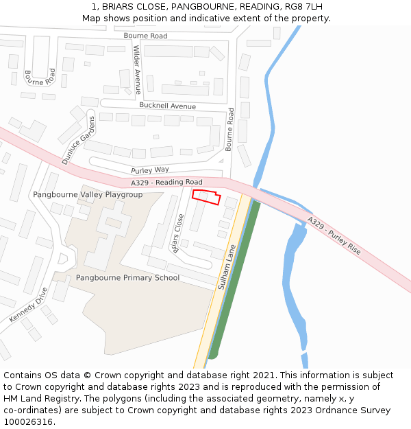 1, BRIARS CLOSE, PANGBOURNE, READING, RG8 7LH: Location map and indicative extent of plot