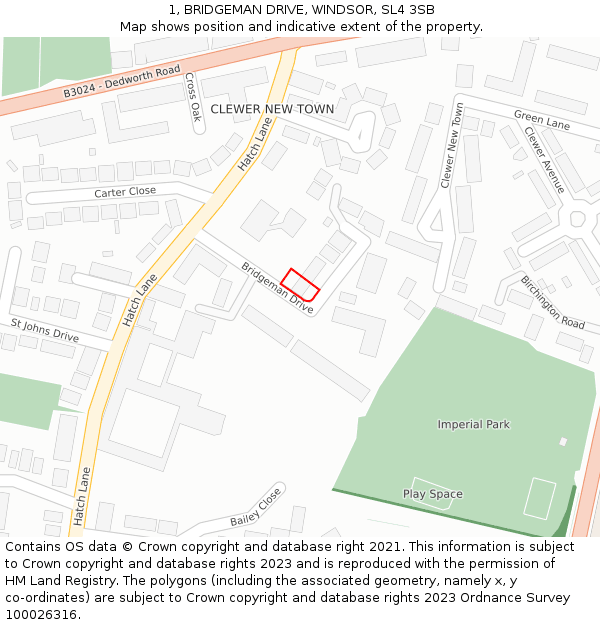 1, BRIDGEMAN DRIVE, WINDSOR, SL4 3SB: Location map and indicative extent of plot