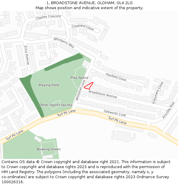 1, BROADSTONE AVENUE, OLDHAM, OL4 2LG: Location map and indicative extent of plot