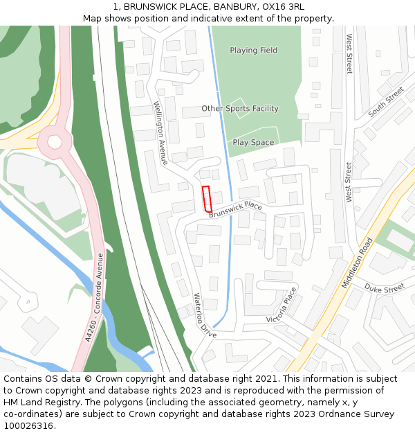 1, BRUNSWICK PLACE, BANBURY, OX16 3RL: Location map and indicative extent of plot