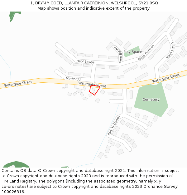 1, BRYN Y COED, LLANFAIR CAEREINION, WELSHPOOL, SY21 0SQ: Location map and indicative extent of plot