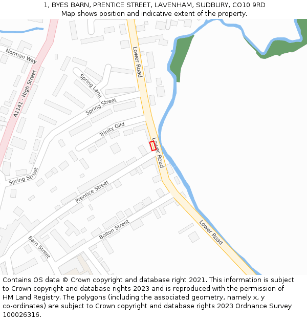 1, BYES BARN, PRENTICE STREET, LAVENHAM, SUDBURY, CO10 9RD: Location map and indicative extent of plot