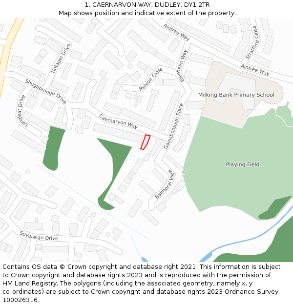 1, CAERNARVON WAY, DUDLEY, DY1 2TR: Location map and indicative extent of plot