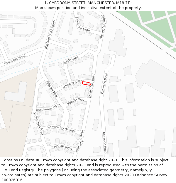 1, CARDRONA STREET, MANCHESTER, M18 7TH: Location map and indicative extent of plot