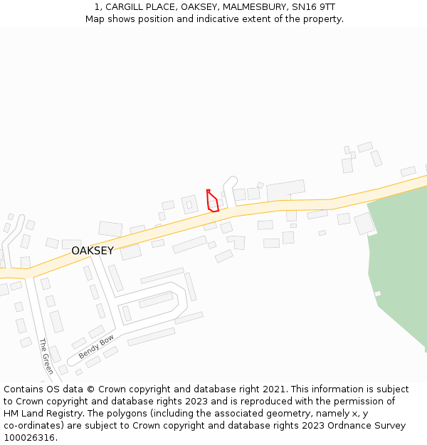 1, CARGILL PLACE, OAKSEY, MALMESBURY, SN16 9TT: Location map and indicative extent of plot