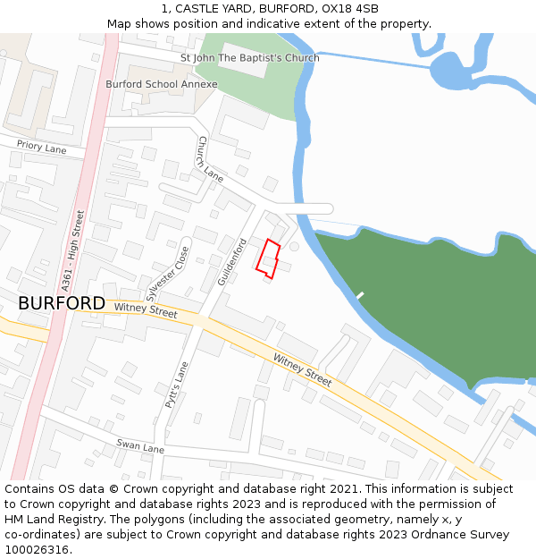 1, CASTLE YARD, BURFORD, OX18 4SB: Location map and indicative extent of plot