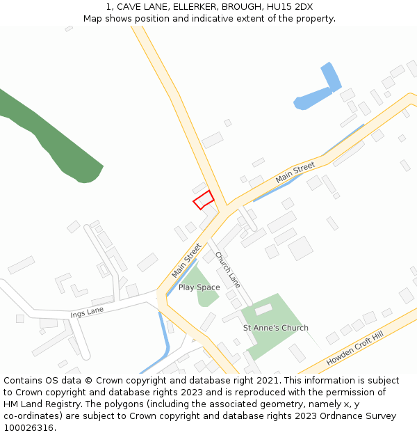 1, CAVE LANE, ELLERKER, BROUGH, HU15 2DX: Location map and indicative extent of plot