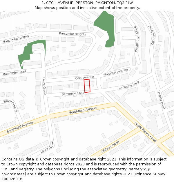 1, CECIL AVENUE, PRESTON, PAIGNTON, TQ3 1LW: Location map and indicative extent of plot