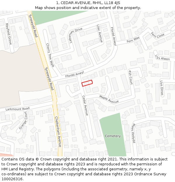 1, CEDAR AVENUE, RHYL, LL18 4JS: Location map and indicative extent of plot