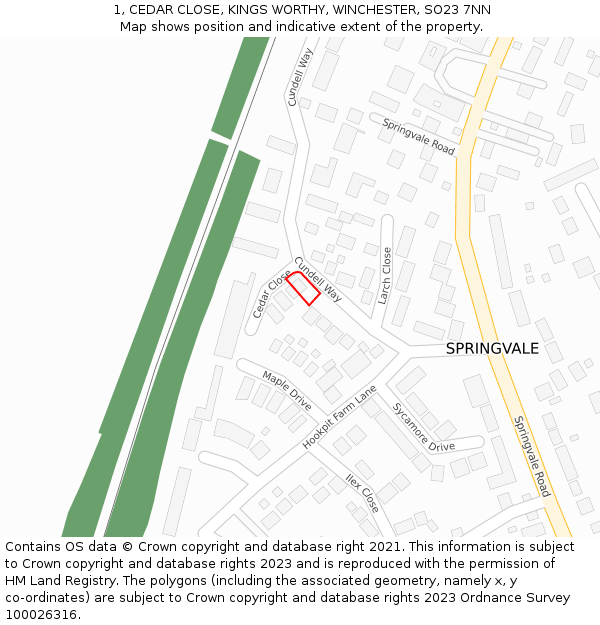 1, CEDAR CLOSE, KINGS WORTHY, WINCHESTER, SO23 7NN: Location map and indicative extent of plot