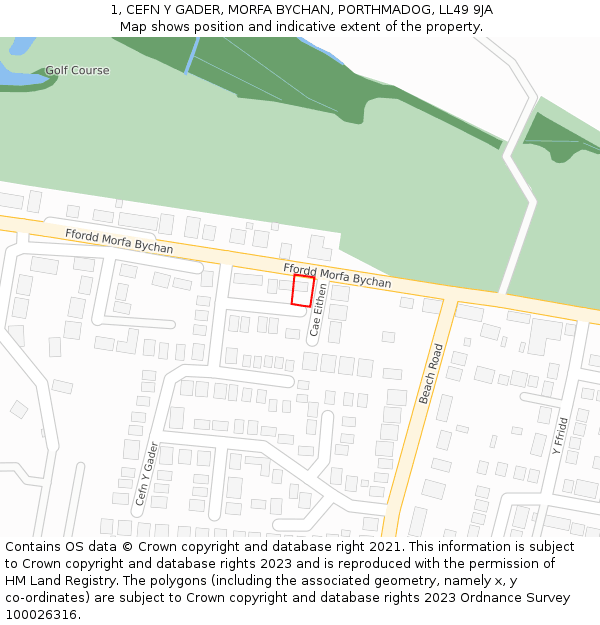 1, CEFN Y GADER, MORFA BYCHAN, PORTHMADOG, LL49 9JA: Location map and indicative extent of plot