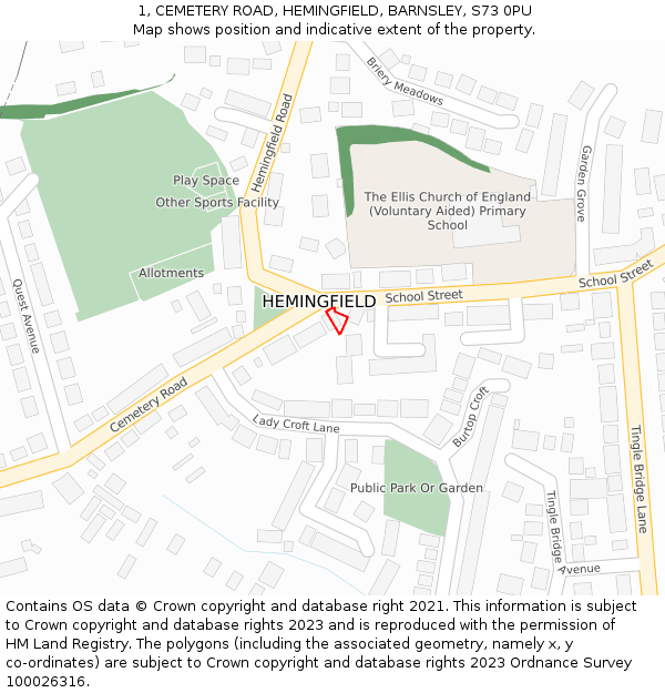 1, CEMETERY ROAD, HEMINGFIELD, BARNSLEY, S73 0PU: Location map and indicative extent of plot