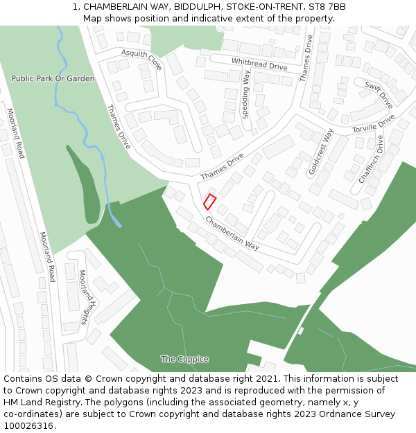 1, CHAMBERLAIN WAY, BIDDULPH, STOKE-ON-TRENT, ST8 7BB: Location map and indicative extent of plot