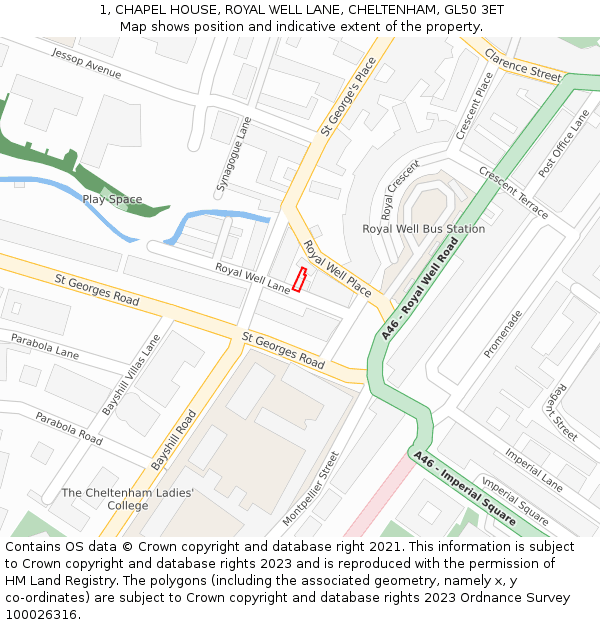 1, CHAPEL HOUSE, ROYAL WELL LANE, CHELTENHAM, GL50 3ET: Location map and indicative extent of plot