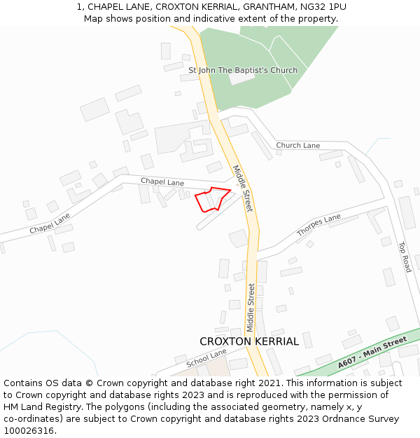 1, CHAPEL LANE, CROXTON KERRIAL, GRANTHAM, NG32 1PU: Location map and indicative extent of plot