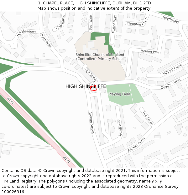 1, CHAPEL PLACE, HIGH SHINCLIFFE, DURHAM, DH1 2FD: Location map and indicative extent of plot