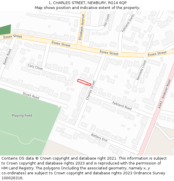 1, CHARLES STREET, NEWBURY, RG14 6QP: Location map and indicative extent of plot