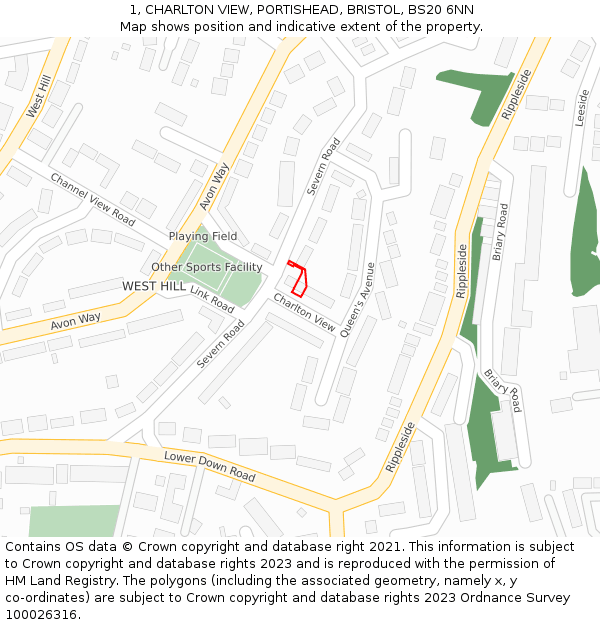 1, CHARLTON VIEW, PORTISHEAD, BRISTOL, BS20 6NN: Location map and indicative extent of plot