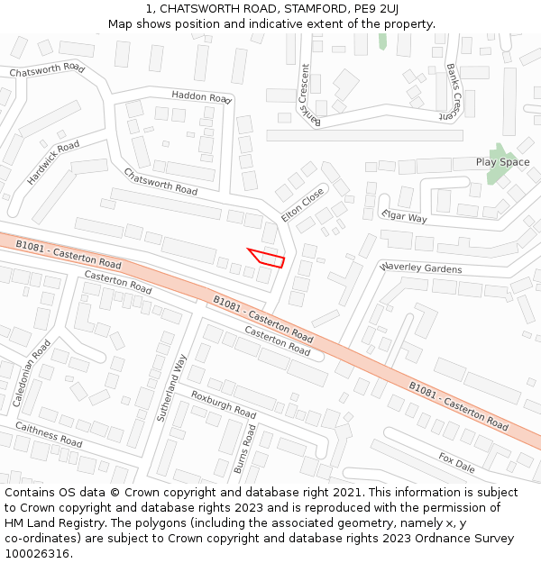 1, CHATSWORTH ROAD, STAMFORD, PE9 2UJ: Location map and indicative extent of plot