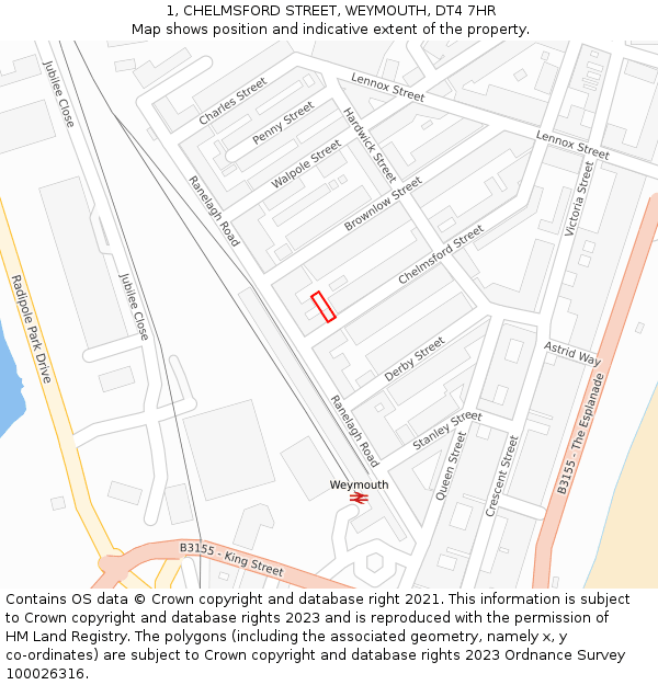 1, CHELMSFORD STREET, WEYMOUTH, DT4 7HR: Location map and indicative extent of plot