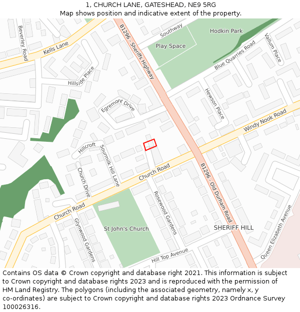 1, CHURCH LANE, GATESHEAD, NE9 5RG: Location map and indicative extent of plot