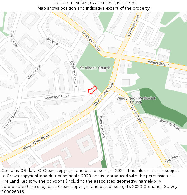 1, CHURCH MEWS, GATESHEAD, NE10 9AF: Location map and indicative extent of plot