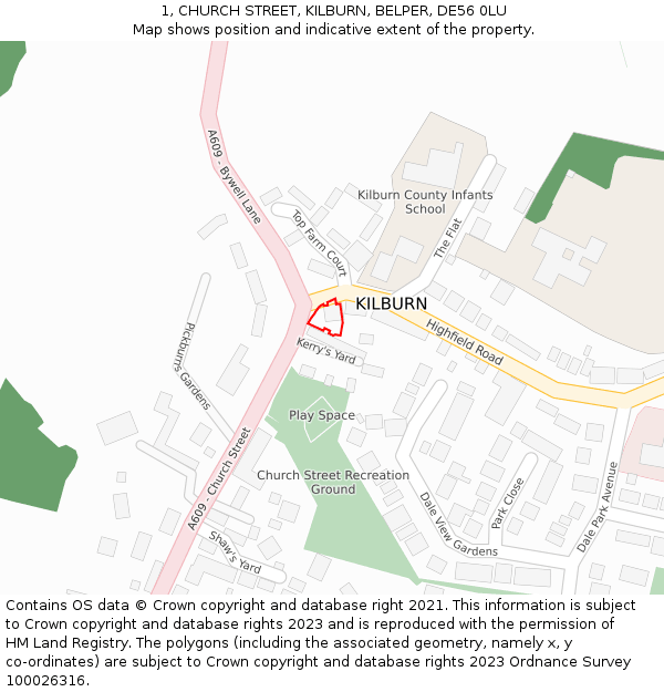 1, CHURCH STREET, KILBURN, BELPER, DE56 0LU: Location map and indicative extent of plot