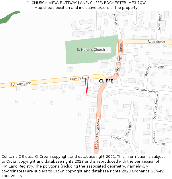 1, CHURCH VIEW, BUTTWAY LANE, CLIFFE, ROCHESTER, ME3 7QW: Location map and indicative extent of plot