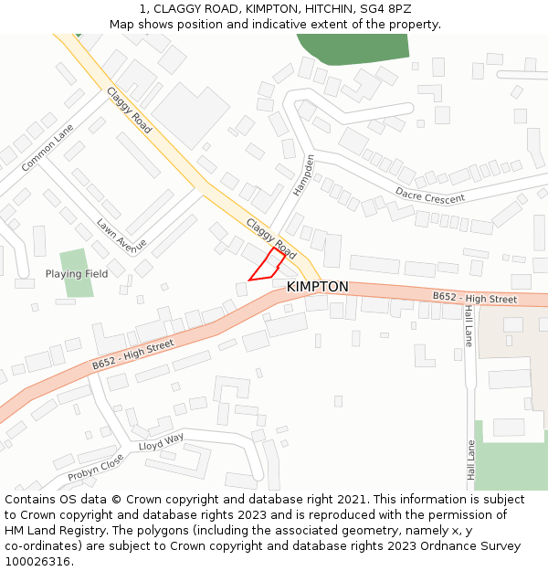 1, CLAGGY ROAD, KIMPTON, HITCHIN, SG4 8PZ: Location map and indicative extent of plot