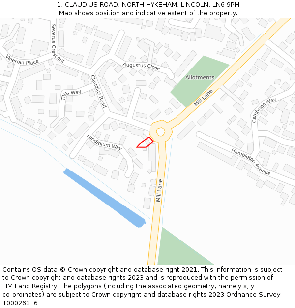 1, CLAUDIUS ROAD, NORTH HYKEHAM, LINCOLN, LN6 9PH: Location map and indicative extent of plot