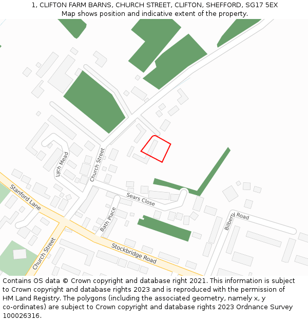 1, CLIFTON FARM BARNS, CHURCH STREET, CLIFTON, SHEFFORD, SG17 5EX: Location map and indicative extent of plot