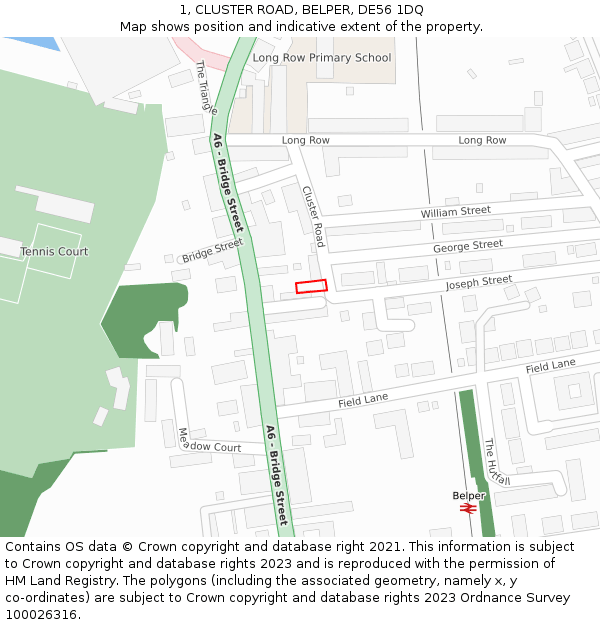 1, CLUSTER ROAD, BELPER, DE56 1DQ: Location map and indicative extent of plot