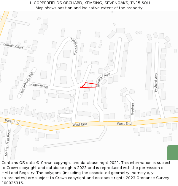 1, COPPERFIELDS ORCHARD, KEMSING, SEVENOAKS, TN15 6QH: Location map and indicative extent of plot