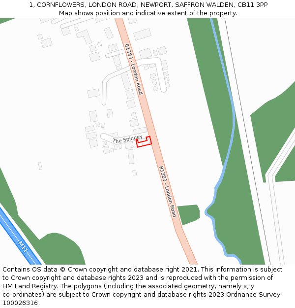 1, CORNFLOWERS, LONDON ROAD, NEWPORT, SAFFRON WALDEN, CB11 3PP: Location map and indicative extent of plot