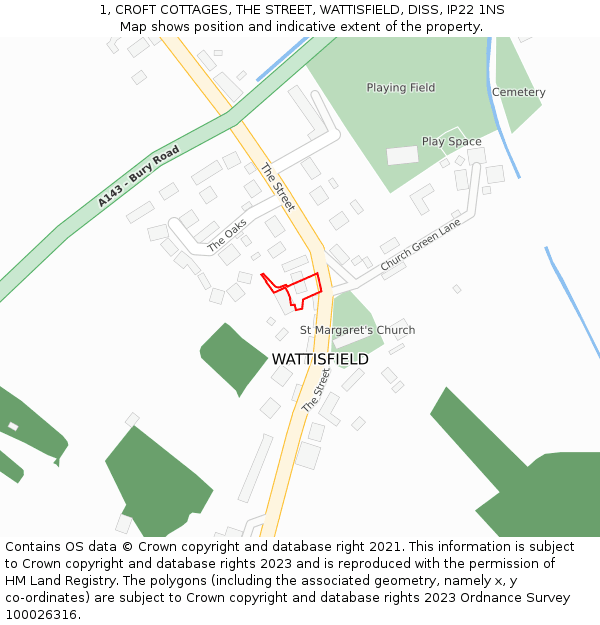 1, CROFT COTTAGES, THE STREET, WATTISFIELD, DISS, IP22 1NS: Location map and indicative extent of plot