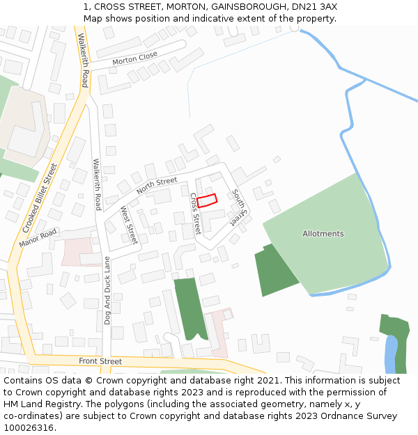 1, CROSS STREET, MORTON, GAINSBOROUGH, DN21 3AX: Location map and indicative extent of plot