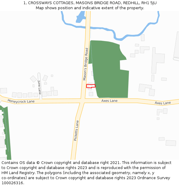 1, CROSSWAYS COTTAGES, MASONS BRIDGE ROAD, REDHILL, RH1 5JU: Location map and indicative extent of plot