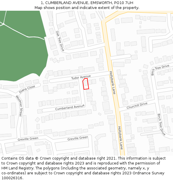 1, CUMBERLAND AVENUE, EMSWORTH, PO10 7UH: Location map and indicative extent of plot